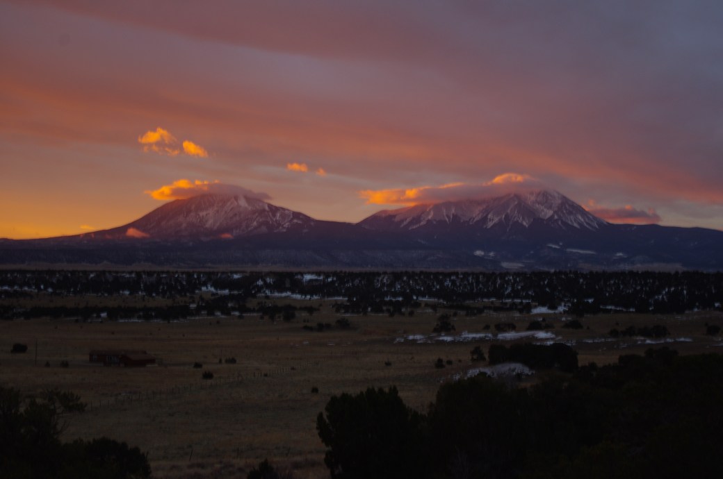 The Spanish Peaks in the ghostly morning light!